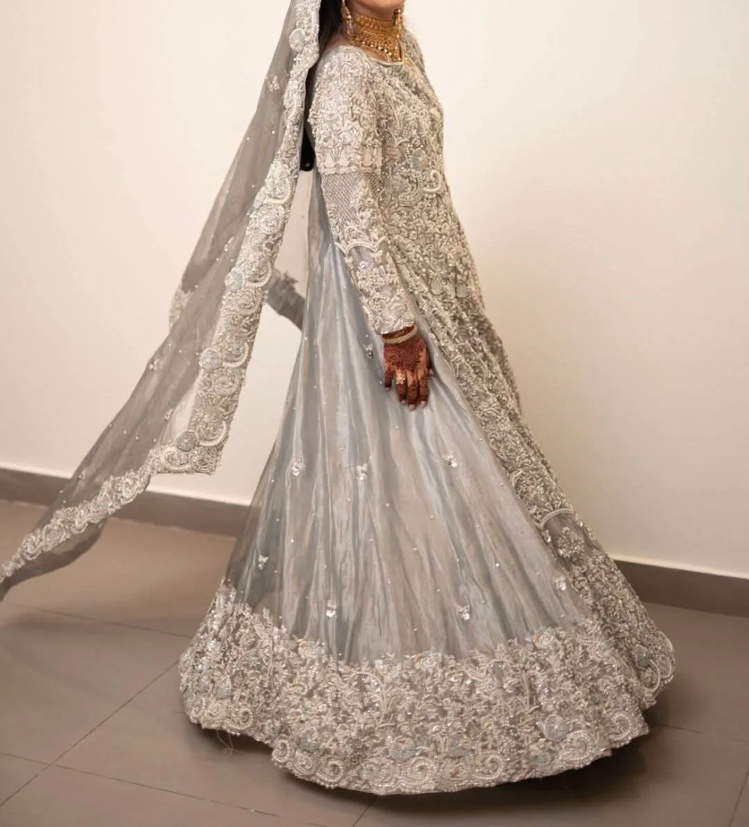 Gray pistachio bridal dress
