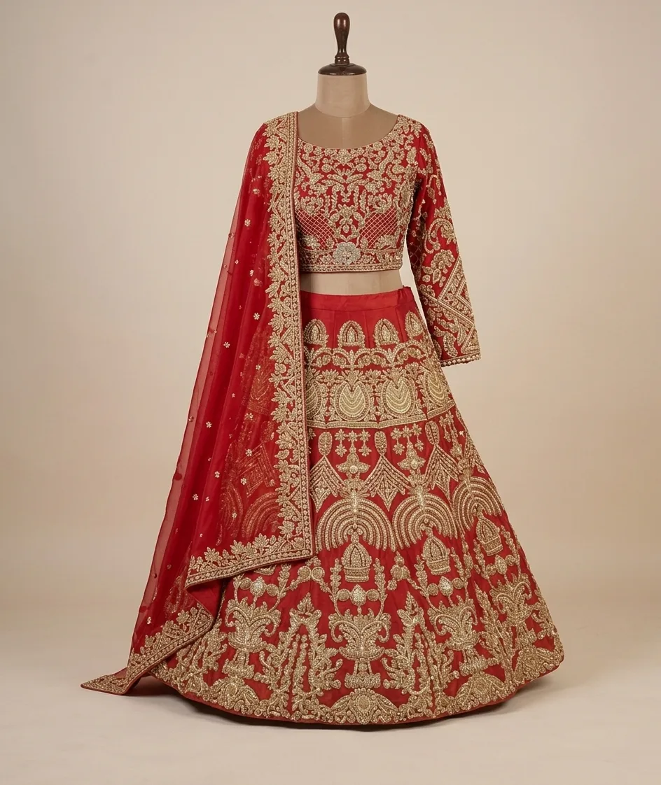 Bridal Red Heavy Zardozi Lehenga Choli